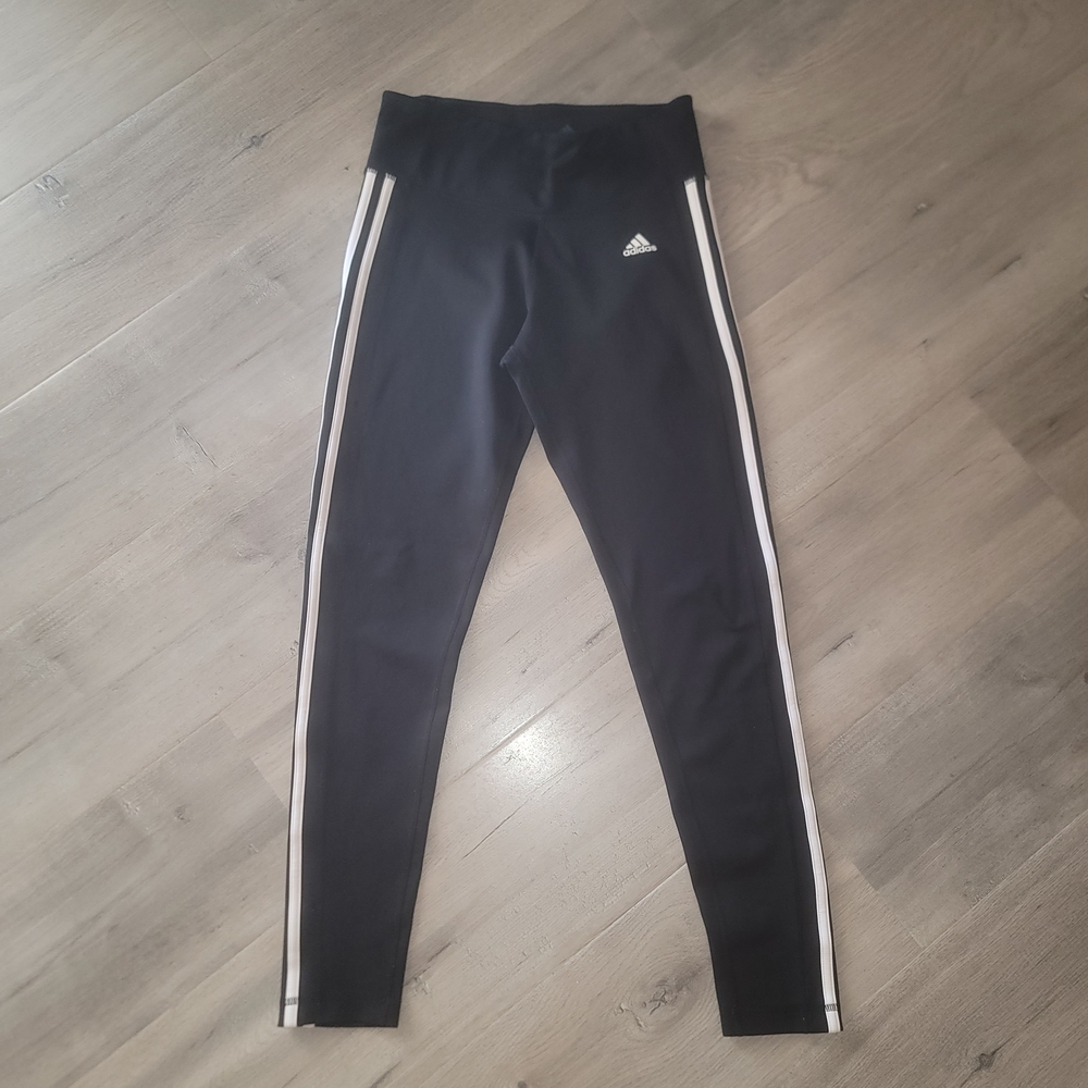 adidas Black Leggings with White Side Stripes